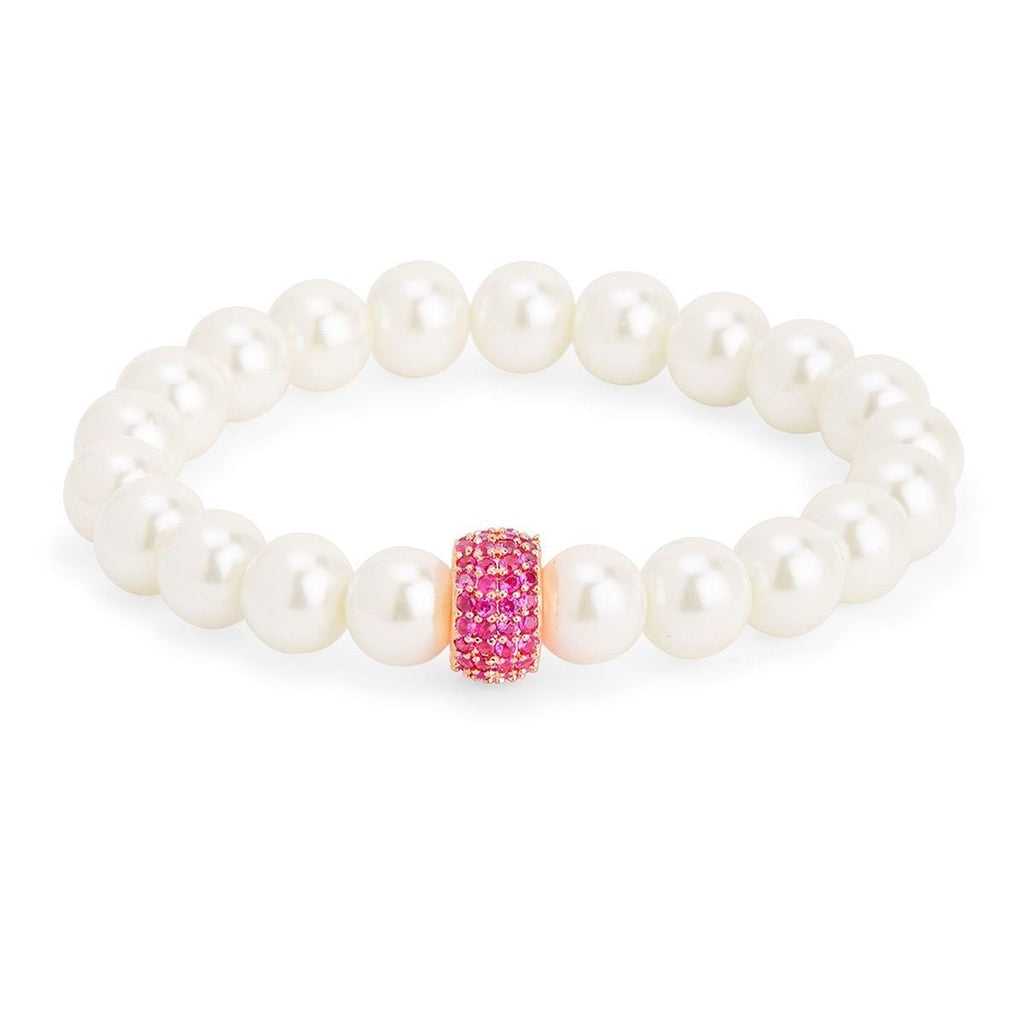 Copper Cubic Zirconia White Gold Pearl Beads Stretchable Bracelet Bulk