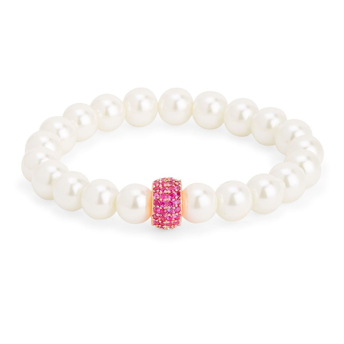 Copper Cubic Zirconia White Gold Pearl Beads Stretchable Bracelet Bulk