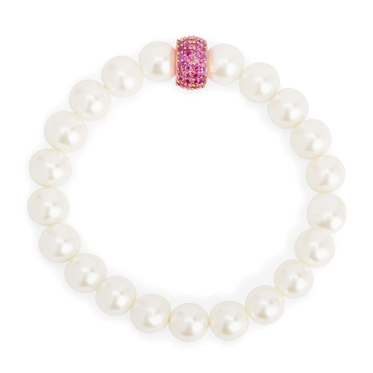 Copper Cubic Zirconia White Gold Pearl Beads Stretchable Bracelet Bulk