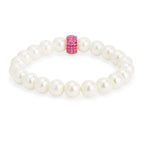 Copper Cubic Zirconia White Gold Pearl Beads Stretchable Bracelet Bulk