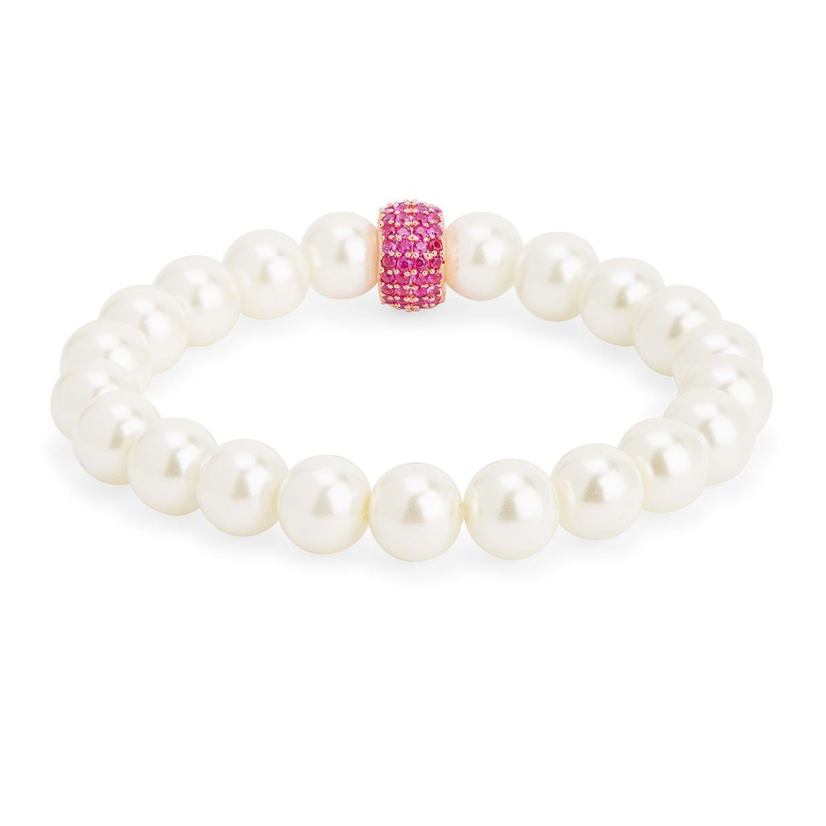 Copper Cubic Zirconia White Gold Pearl Beads Stretchable Bracelet Bulk