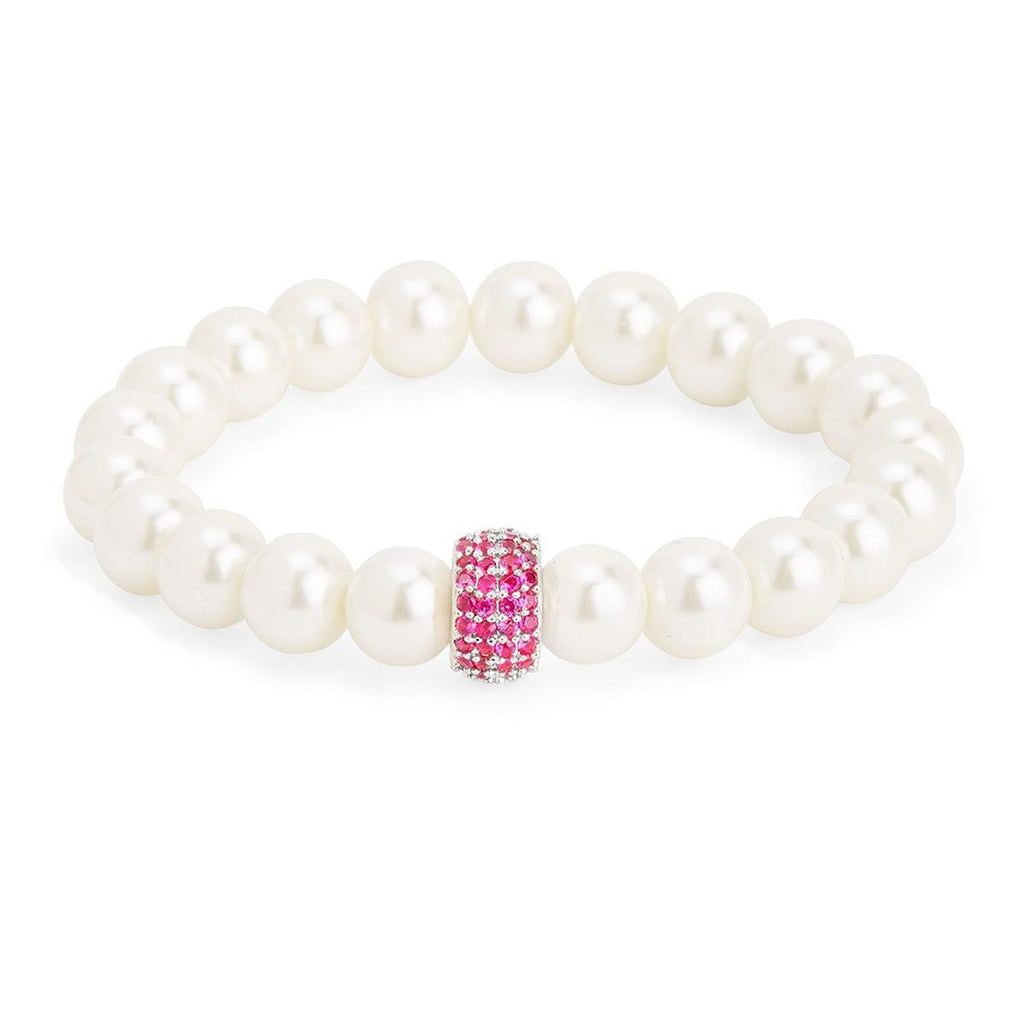 Copper Cubic Zirconia White Gold Pearl Beads Stretchable Bracelet Bulk