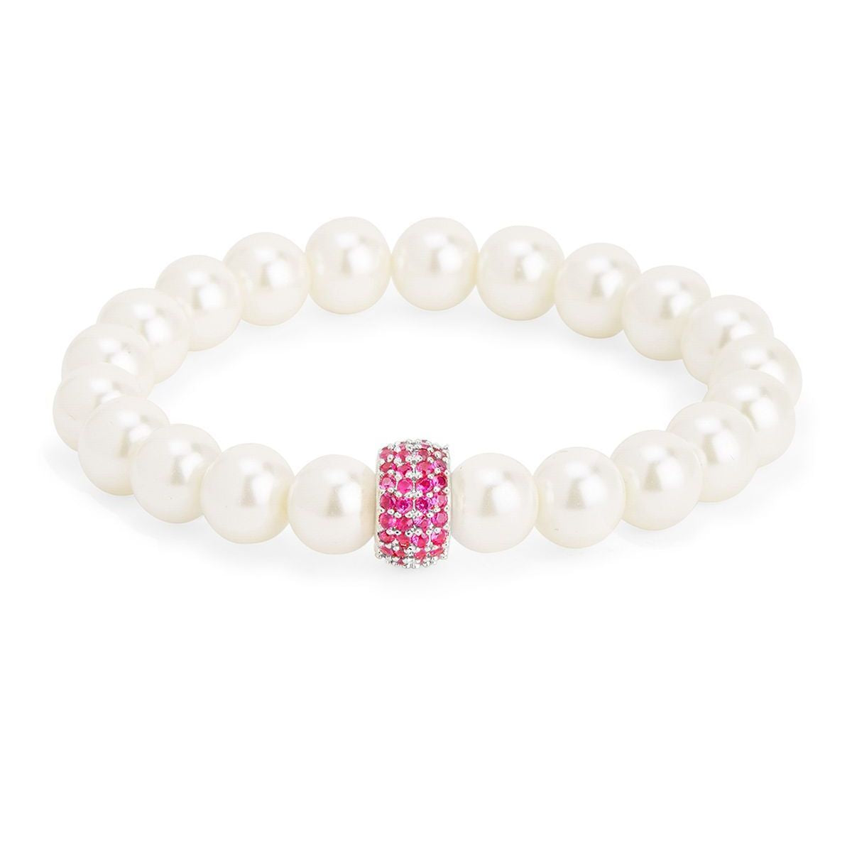 Copper Cubic Zirconia White Gold Pearl Beads Stretchable Bracelet Bulk