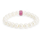 Copper Cubic Zirconia White Gold Pearl Beads Stretchable Bracelet Bulk
