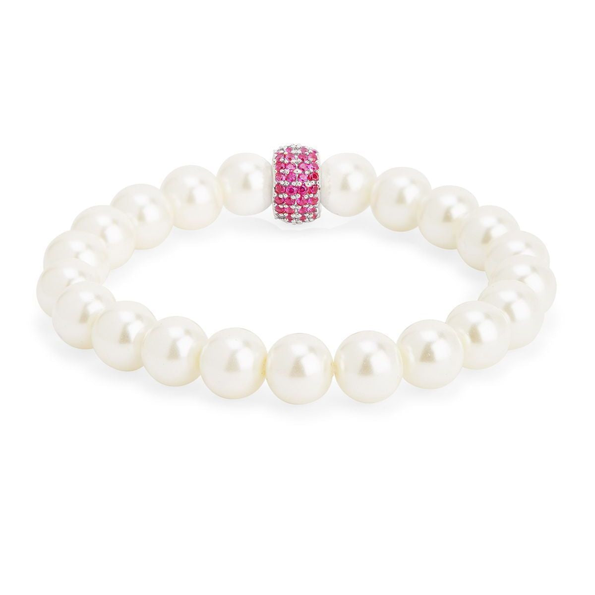 Copper Cubic Zirconia White Gold Pearl Beads Stretchable Bracelet Bulk