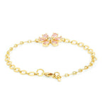 Copper CZ Pear Cut Crystal Pink Gold Flower Link Chain Bracelet Bulk