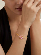 Copper CZ Pear Cut Crystal Pink Gold Flower Link Chain Bracelet Bulk
