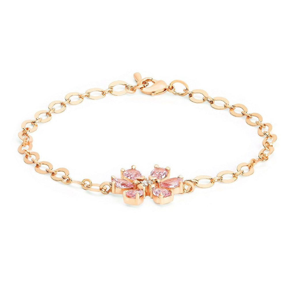 Copper CZ Pear Cut Crystal Pink Gold Flower Link Chain Bracelet Bulk