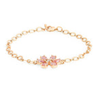 Copper CZ Pear Cut Crystal Pink Gold Flower Link Chain Bracelet Bulk
