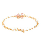Copper CZ Pear Cut Crystal Pink Gold Flower Link Chain Bracelet Bulk