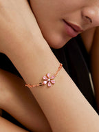 Copper CZ Pear Cut Crystal Pink Gold Flower Link Chain Bracelet Bulk