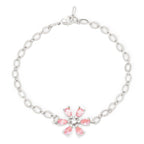 Copper CZ Pear Cut Crystal Pink Gold Flower Link Chain Bracelet Bulk