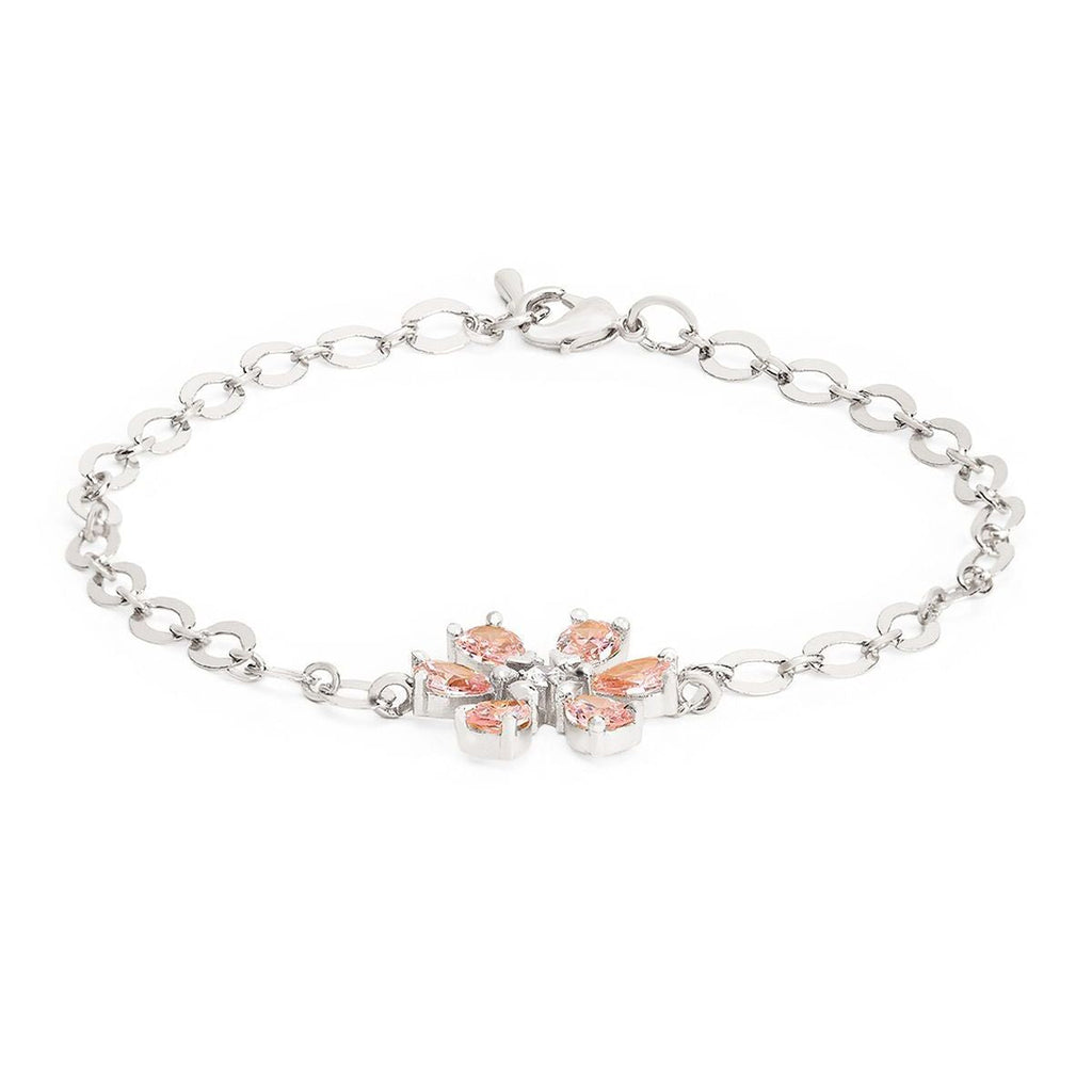 Copper CZ Pear Cut Crystal Pink Gold Flower Link Chain Bracelet Bulk