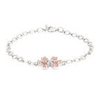 Copper CZ Pear Cut Crystal Pink Gold Flower Link Chain Bracelet Bulk