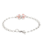 Copper CZ Pear Cut Crystal Pink Gold Flower Link Chain Bracelet Bulk