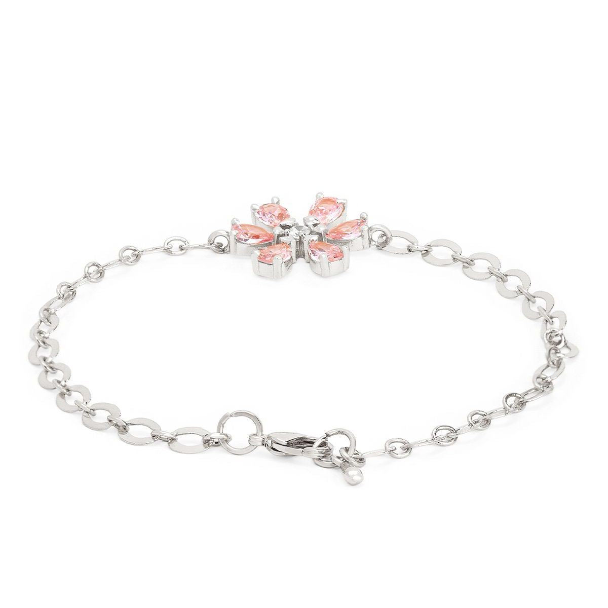 Copper CZ Pear Cut Crystal Pink Gold Flower Link Chain Bracelet Bulk