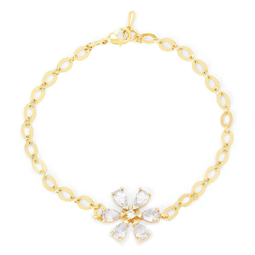 Copper Pear Cut CZ White Gold Flower Link Chain Bracelet Bulk