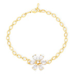 Copper Pear Cut CZ White Gold Flower Link Chain Bracelet Bulk