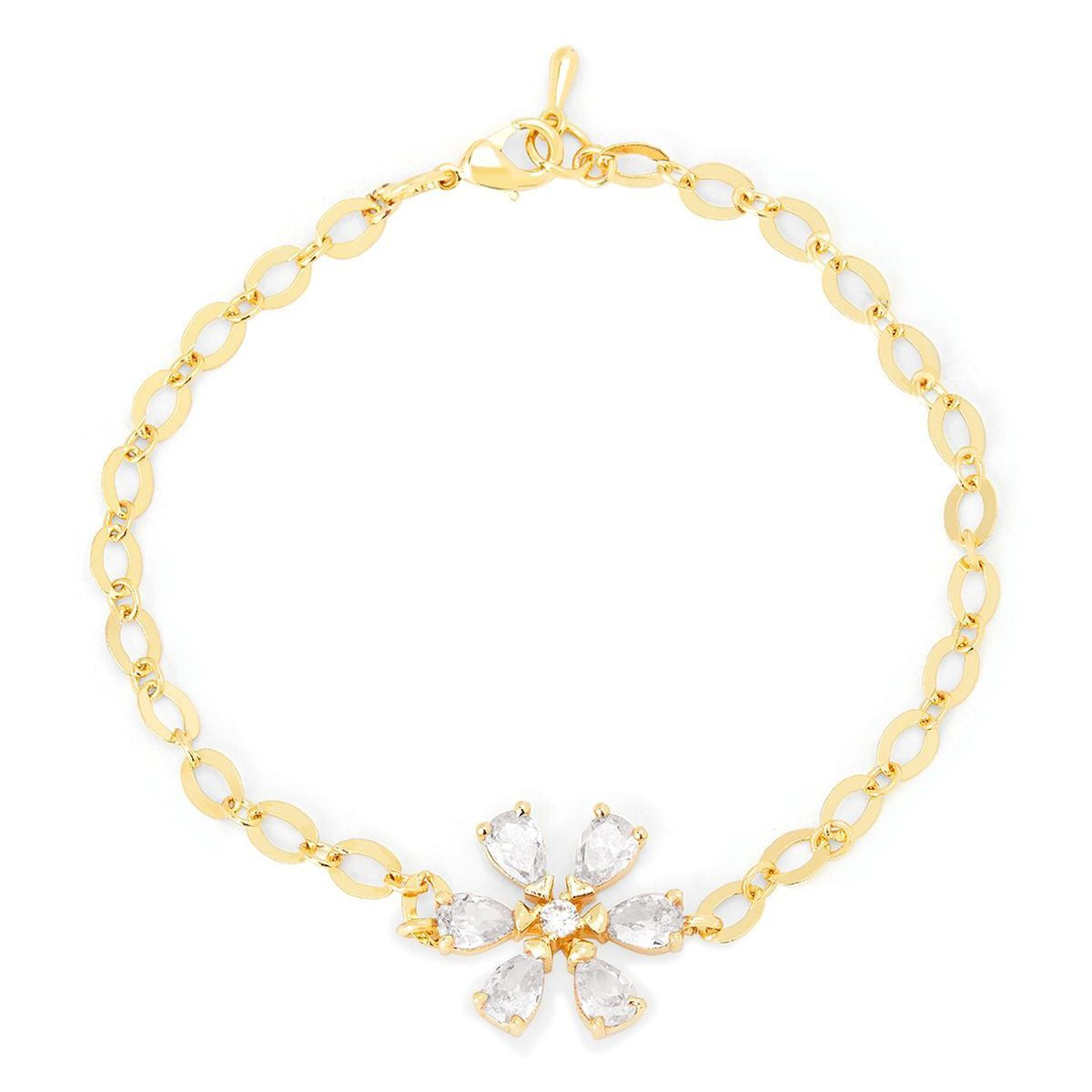 Copper Pear Cut CZ White Gold Flower Link Chain Bracelet Bulk