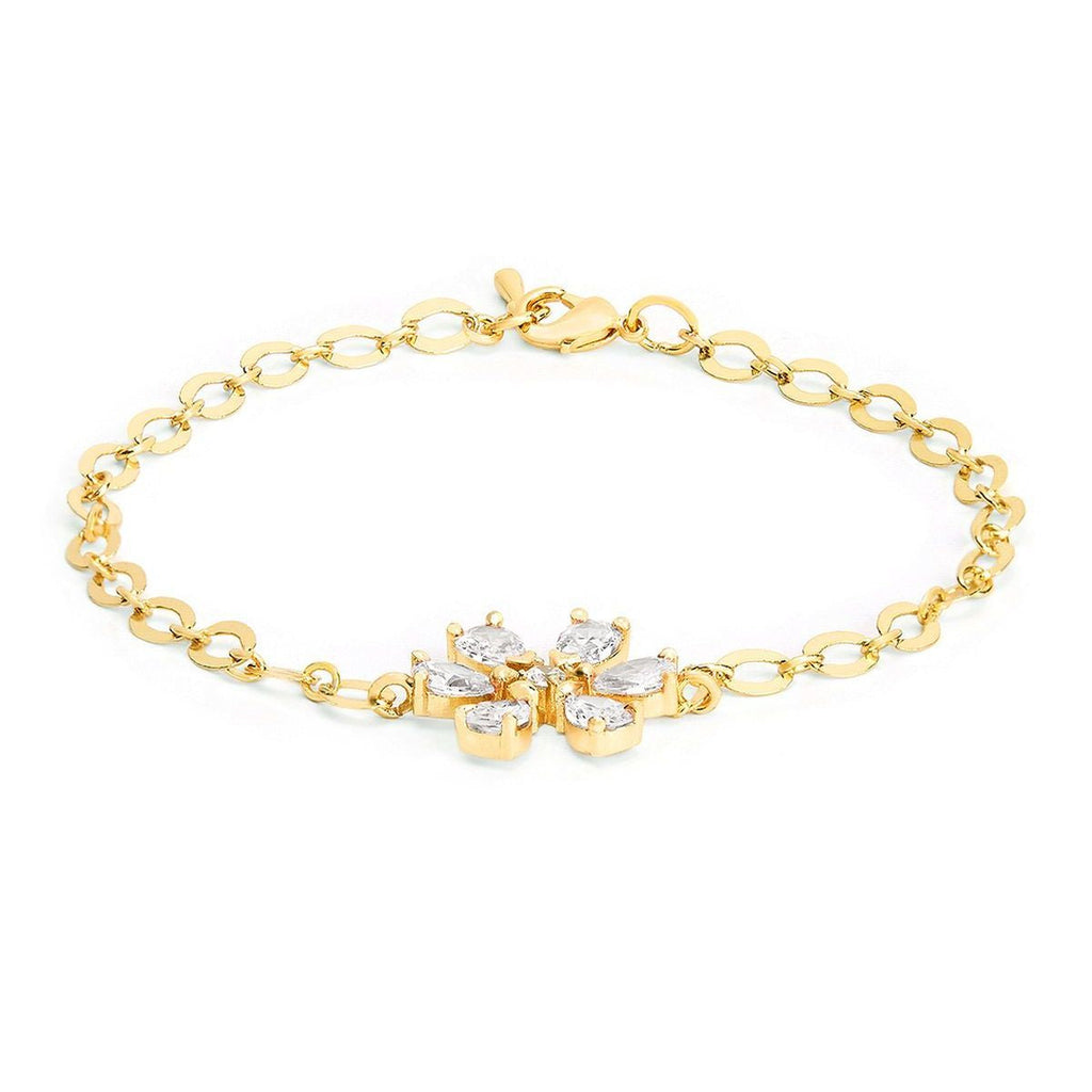 Copper Pear Cut CZ White Gold Flower Link Chain Bracelet Bulk