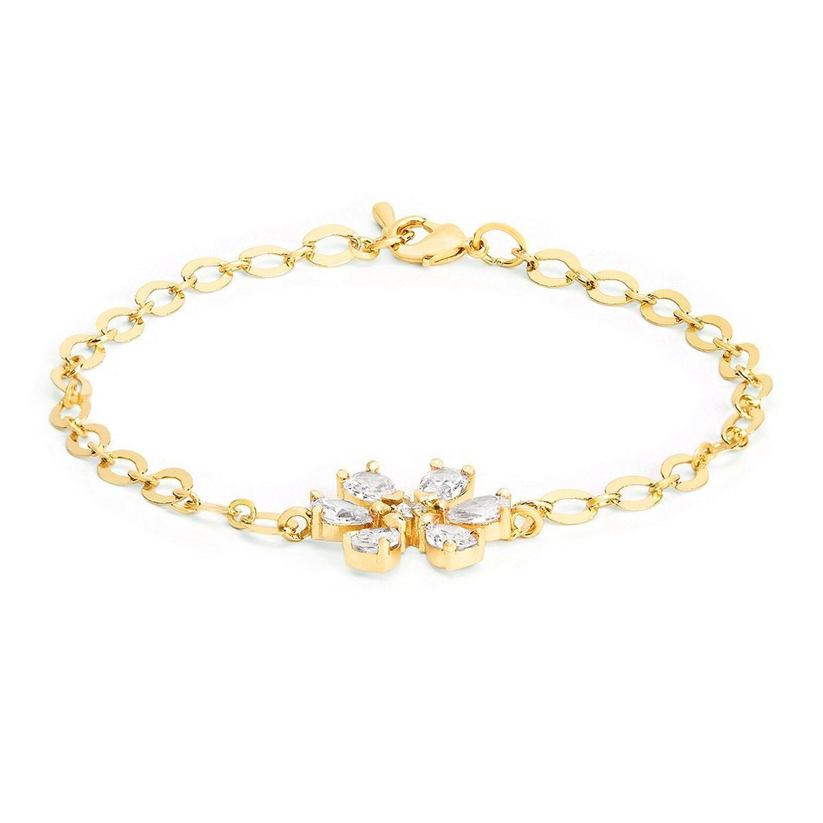 Copper Pear Cut CZ White Gold Flower Link Chain Bracelet Bulk