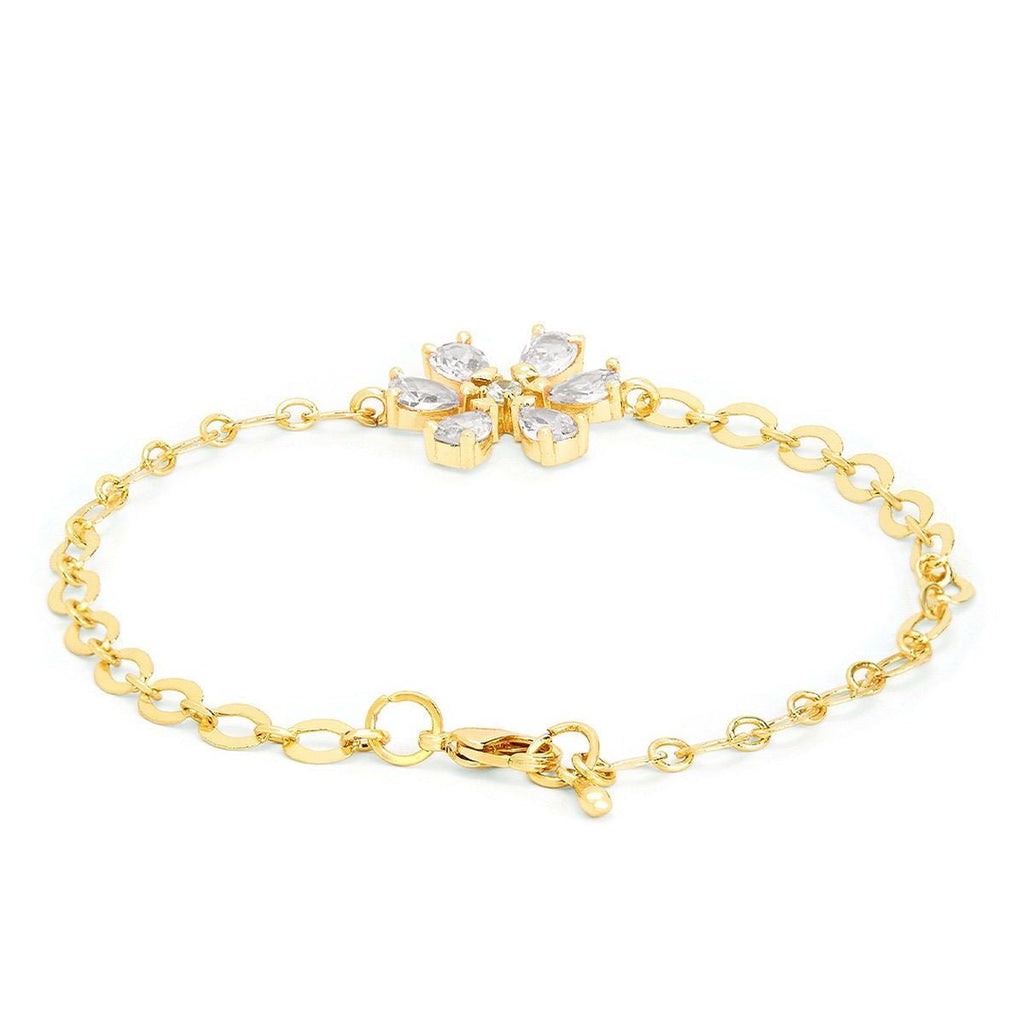 Copper Pear Cut CZ White Gold Flower Link Chain Bracelet Bulk