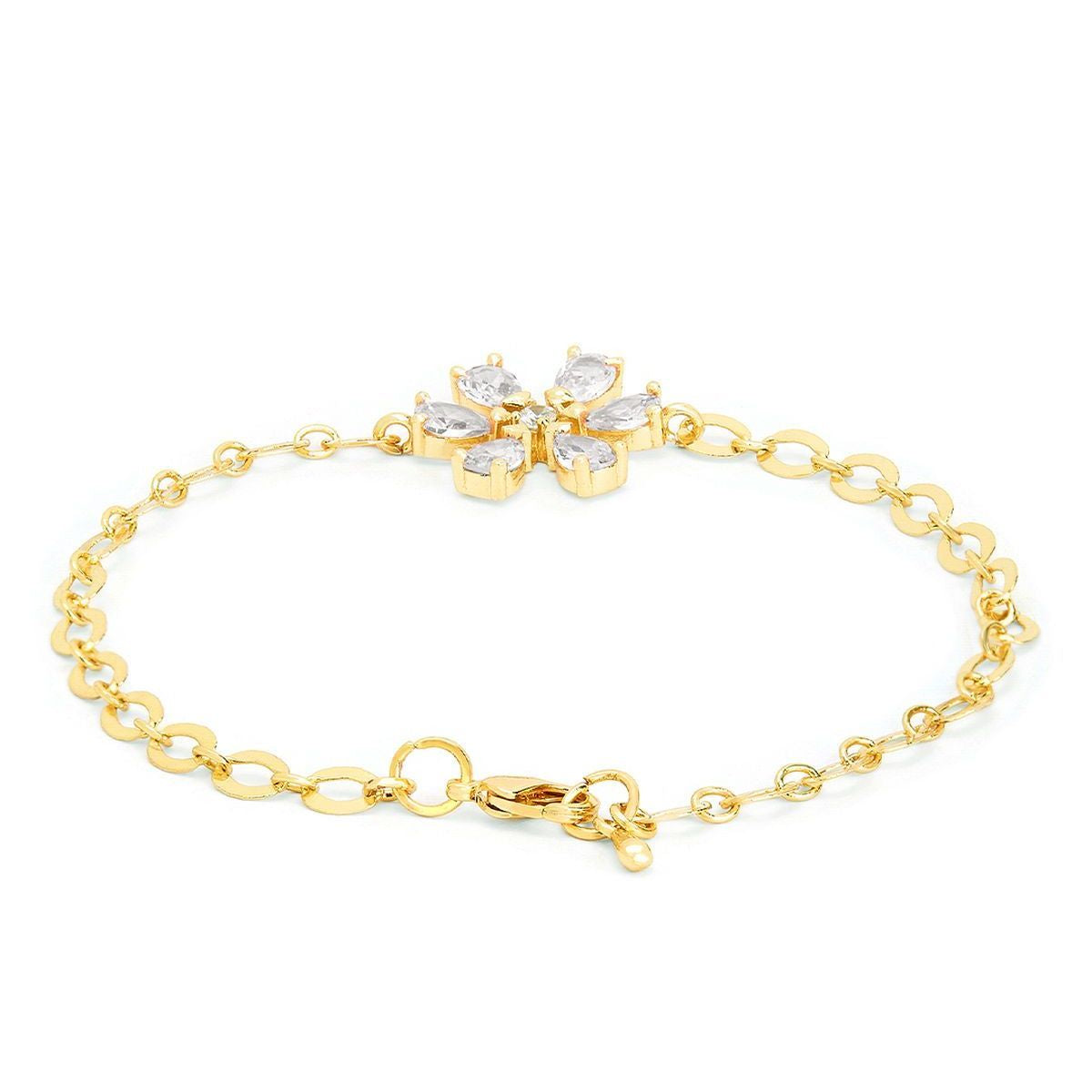 Copper Pear Cut CZ White Gold Flower Link Chain Bracelet Bulk