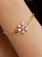 Copper Pear Cut CZ White Gold Flower Link Chain Bracelet Bulk