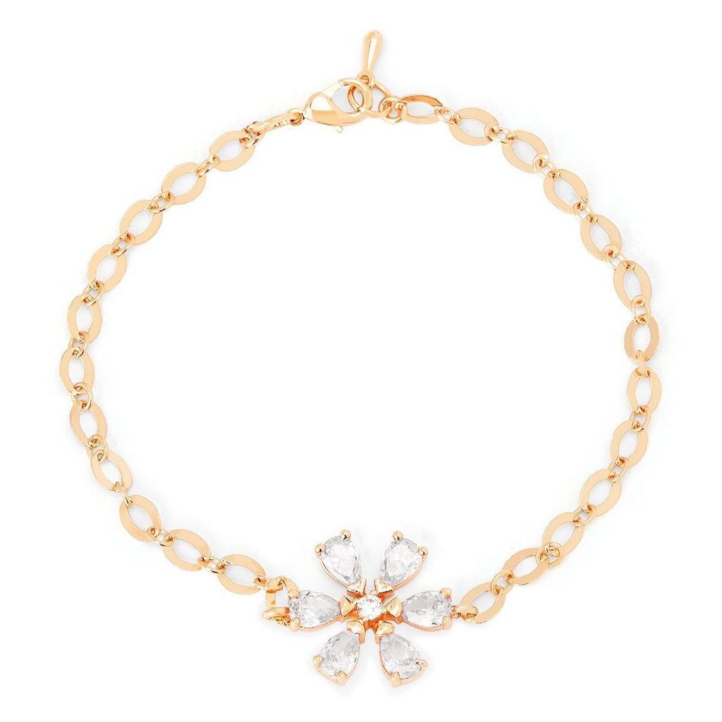 Copper Pear Cut CZ White Gold Flower Link Chain Bracelet Bulk