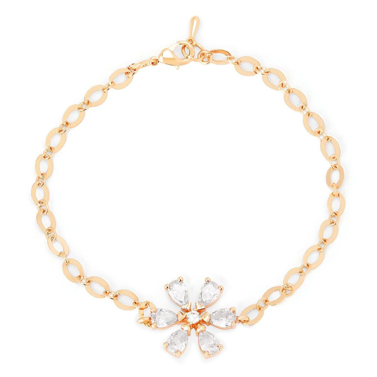 Copper Pear Cut CZ White Gold Flower Link Chain Bracelet Bulk
