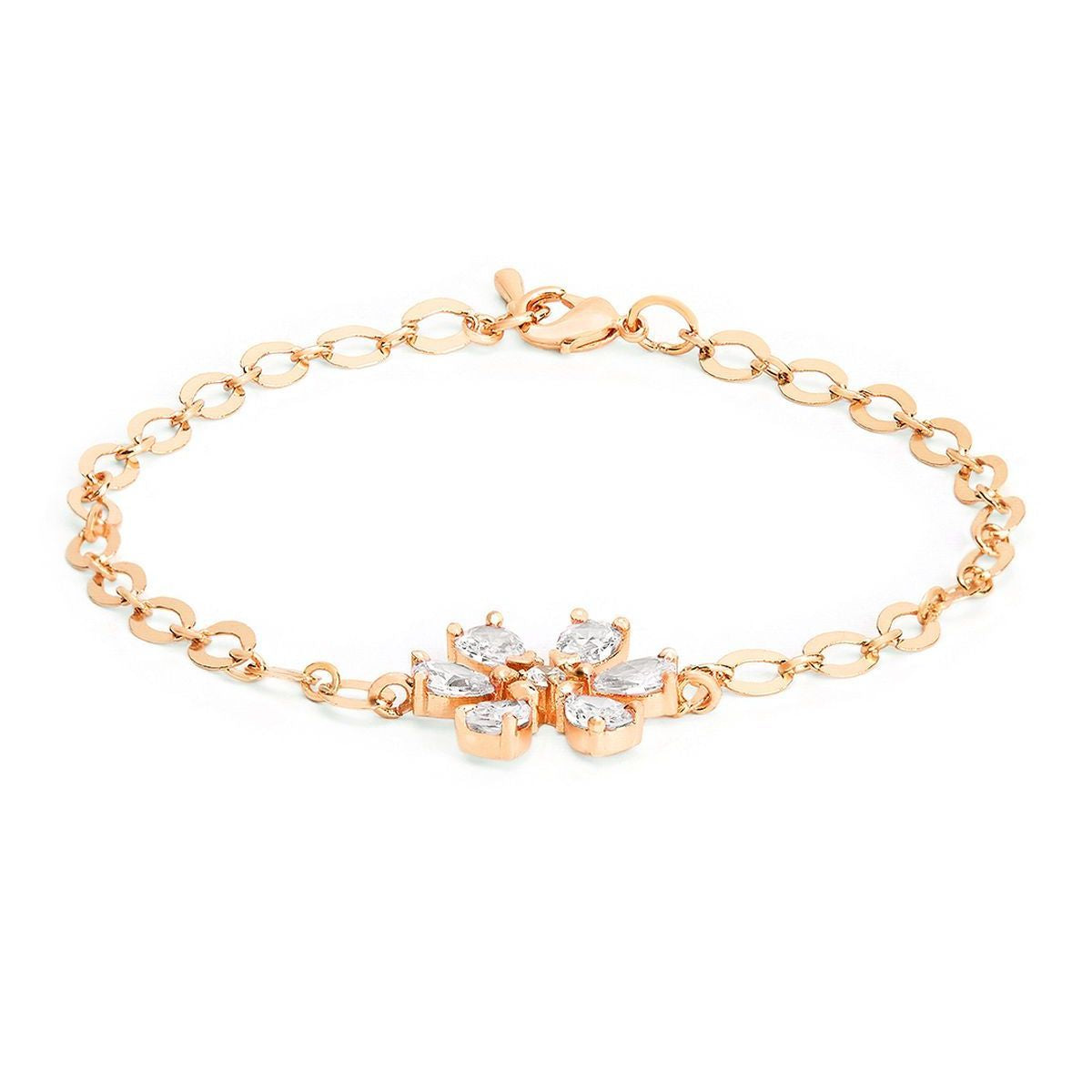 Copper Pear Cut CZ White Gold Flower Link Chain Bracelet Bulk