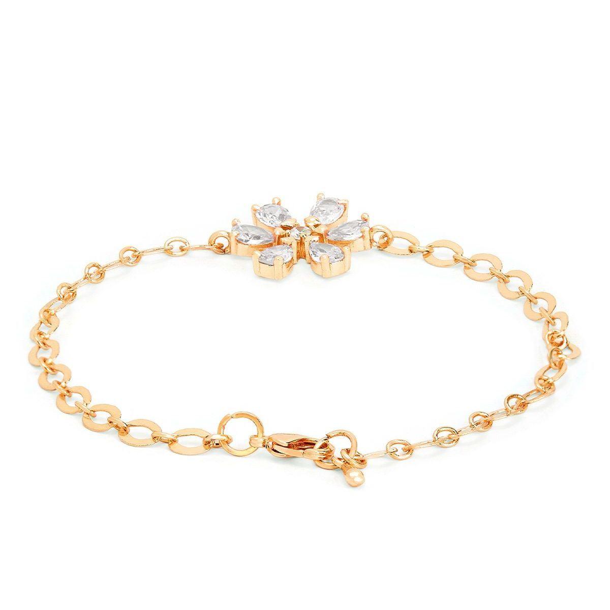 Copper Pear Cut CZ White Gold Flower Link Chain Bracelet Bulk