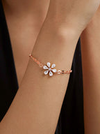 Copper Pear Cut CZ White Gold Flower Link Chain Bracelet Bulk