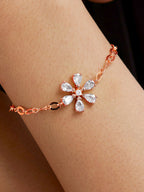 Copper Pear Cut CZ White Gold Flower Link Chain Bracelet Bulk