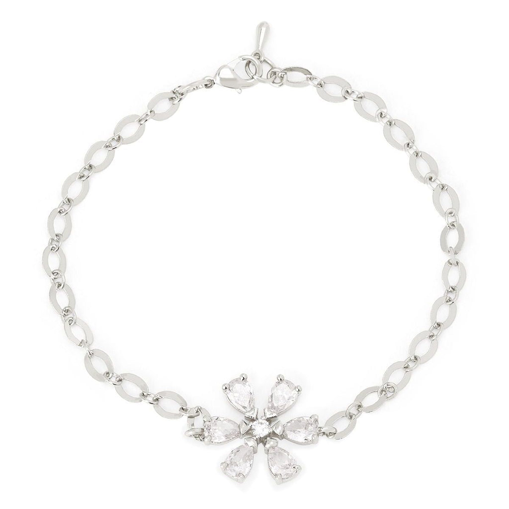 Copper Pear Cut CZ White Gold Flower Link Chain Bracelet Bulk