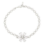 Copper Pear Cut CZ White Gold Flower Link Chain Bracelet Bulk