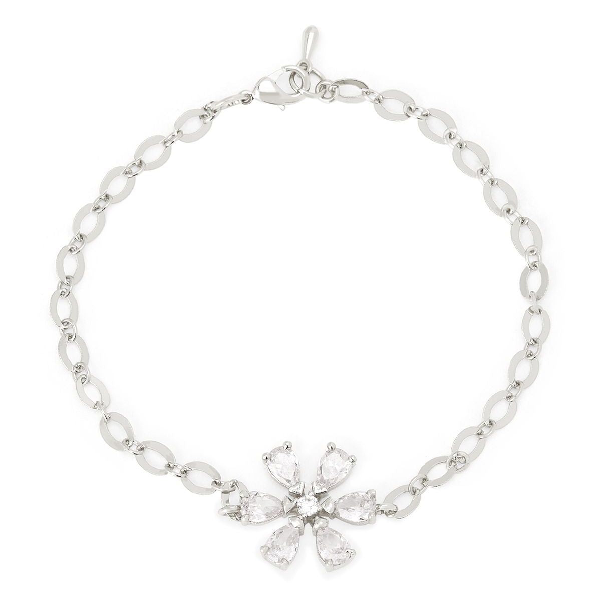 Copper Pear Cut CZ White Gold Flower Link Chain Bracelet Bulk