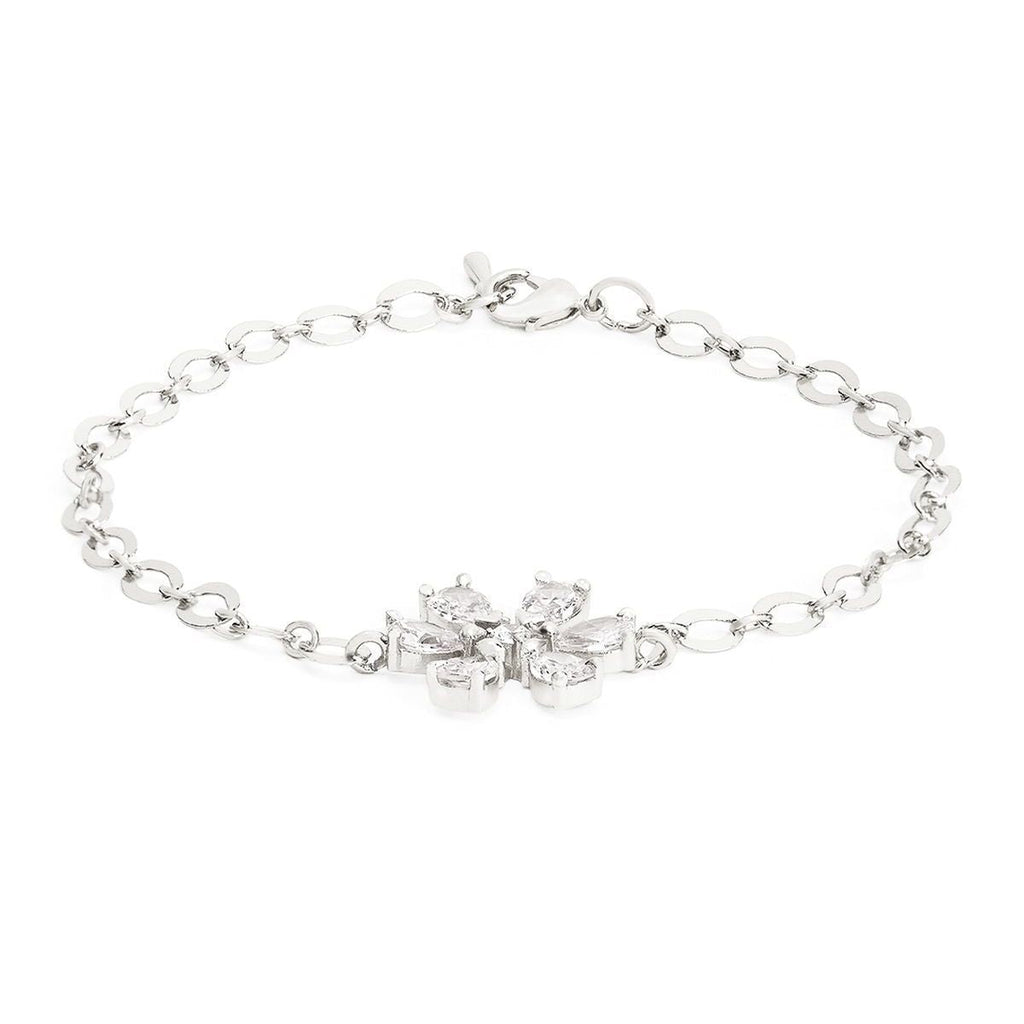 Copper Pear Cut CZ White Gold Flower Link Chain Bracelet Bulk
