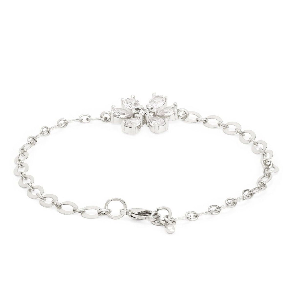 Copper Pear Cut CZ White Gold Flower Link Chain Bracelet Bulk