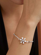 Copper Pear Cut CZ White Gold Flower Link Chain Bracelet Bulk