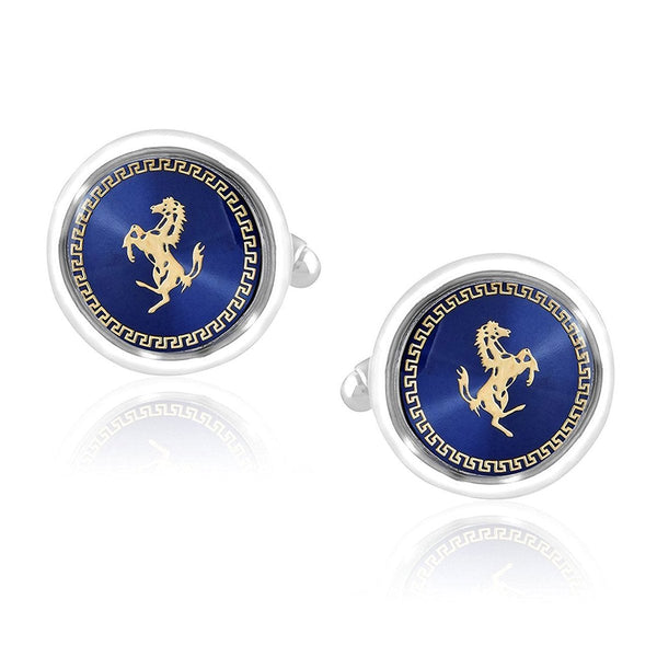 Round Blue Gold Ferrari Horse Cufflinks In Box Bulk Main image