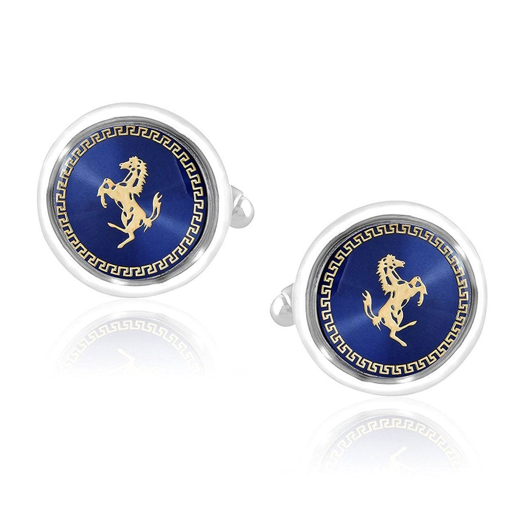 Round Blue Gold Ferrari Horse Cufflinks In Box Bulk