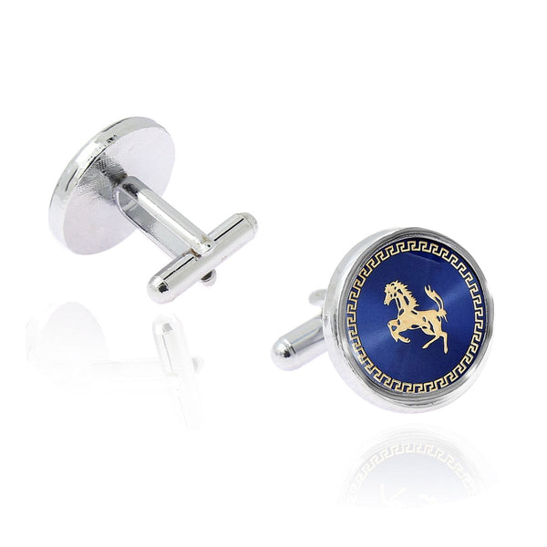 Round Blue Gold Ferrari Horse Cufflinks In Box Bulk Secondary image