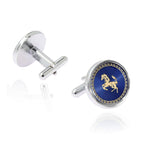 Round Blue Gold Ferrari Horse Cufflinks In Box Bulk