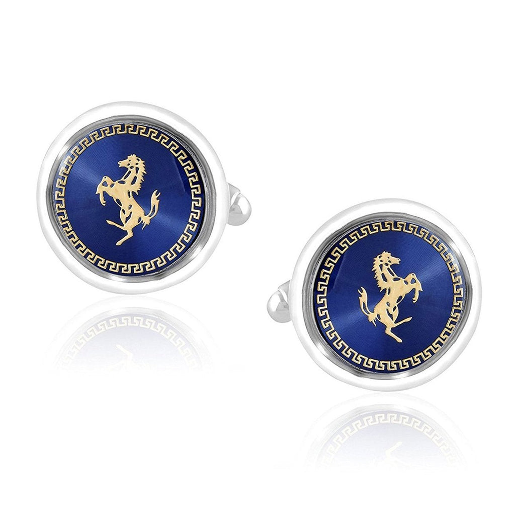 Round Blue Gold Ferrari Horse Cufflinks In Box Bulk