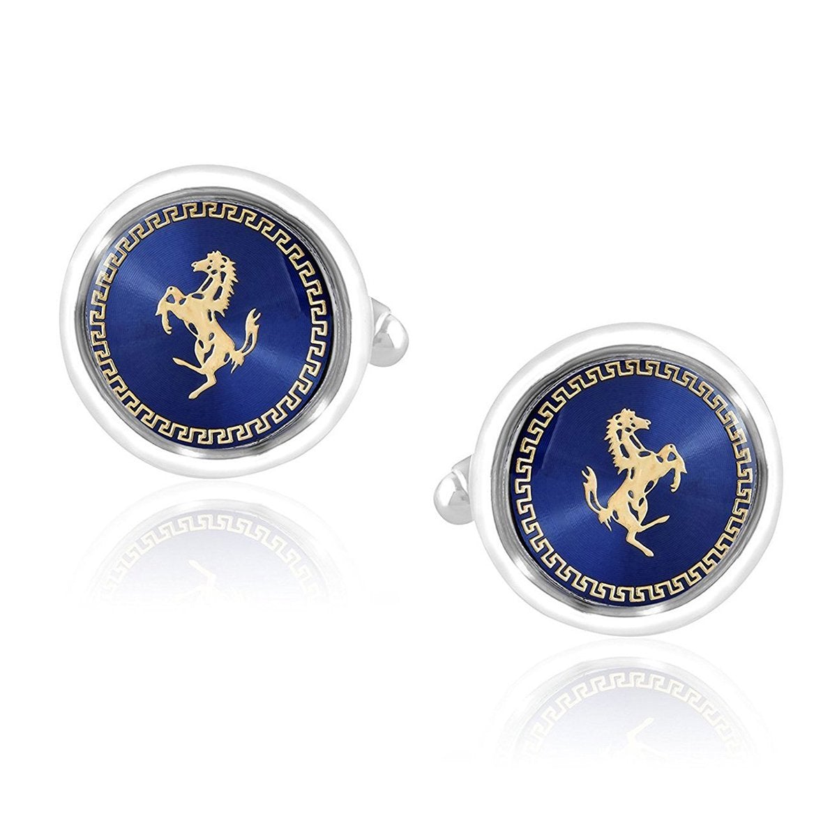 Round Blue Gold Ferrari Horse Cufflinks In Box Bulk