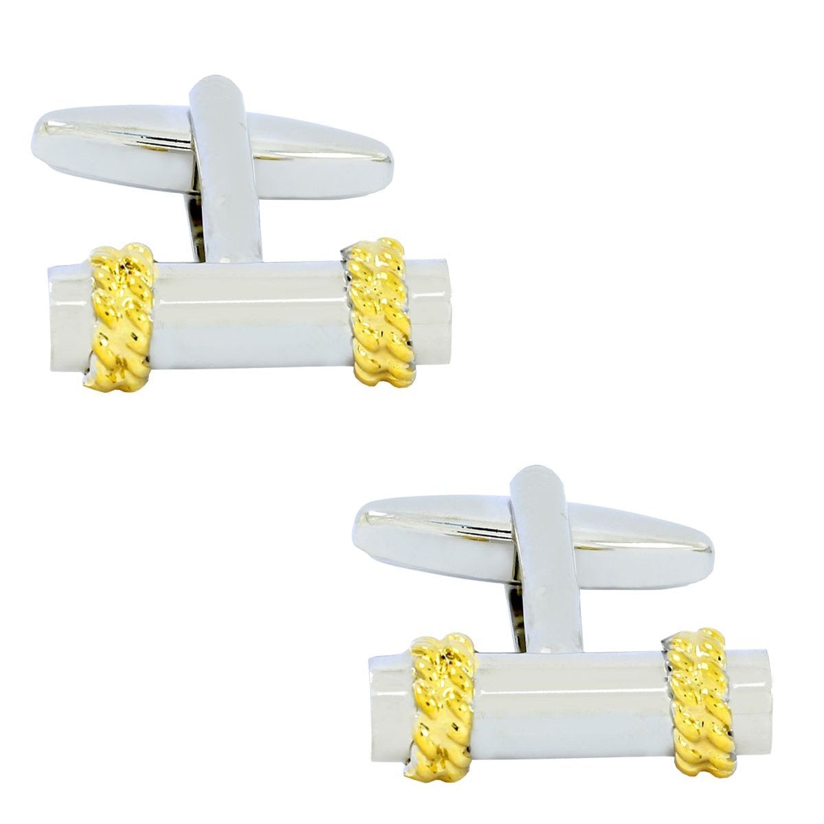 Glossy Silver Gold Cufflinks In Box Secondary image