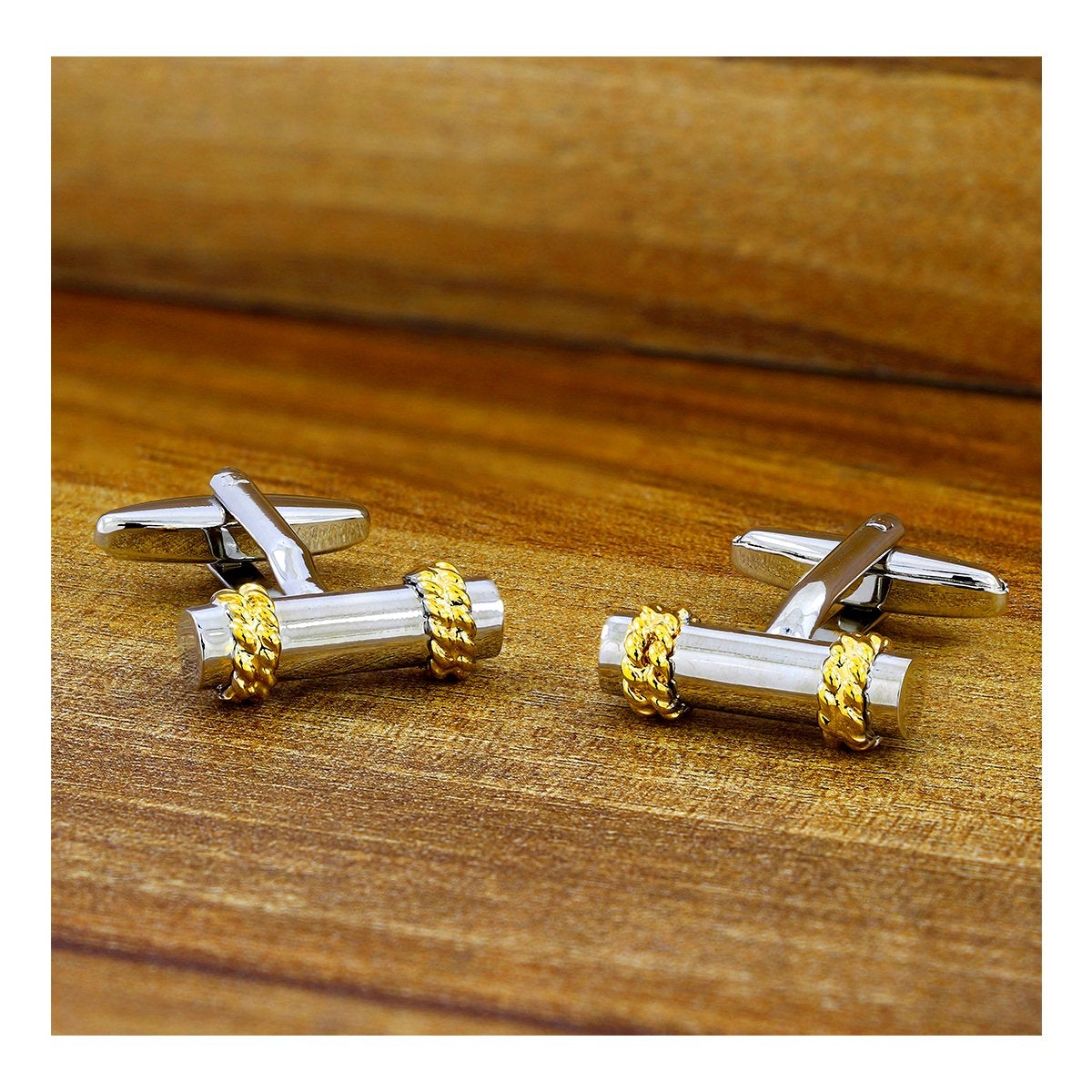 Glossy Silver Gold Cufflinks In Box Main image