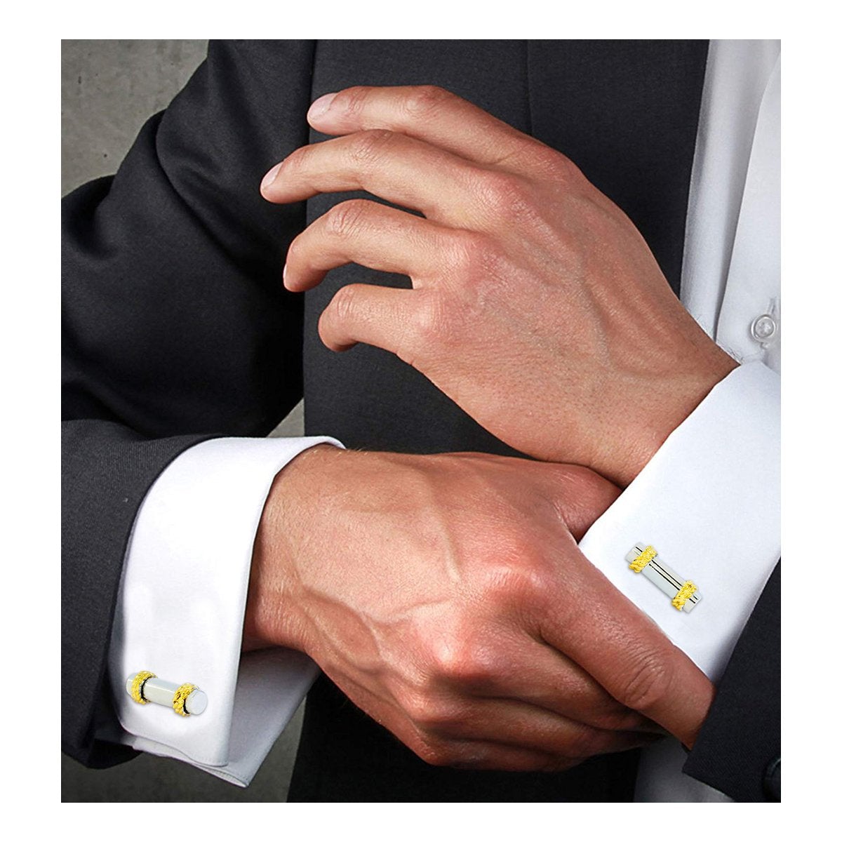 Glossy Silver Gold Cufflinks In Box