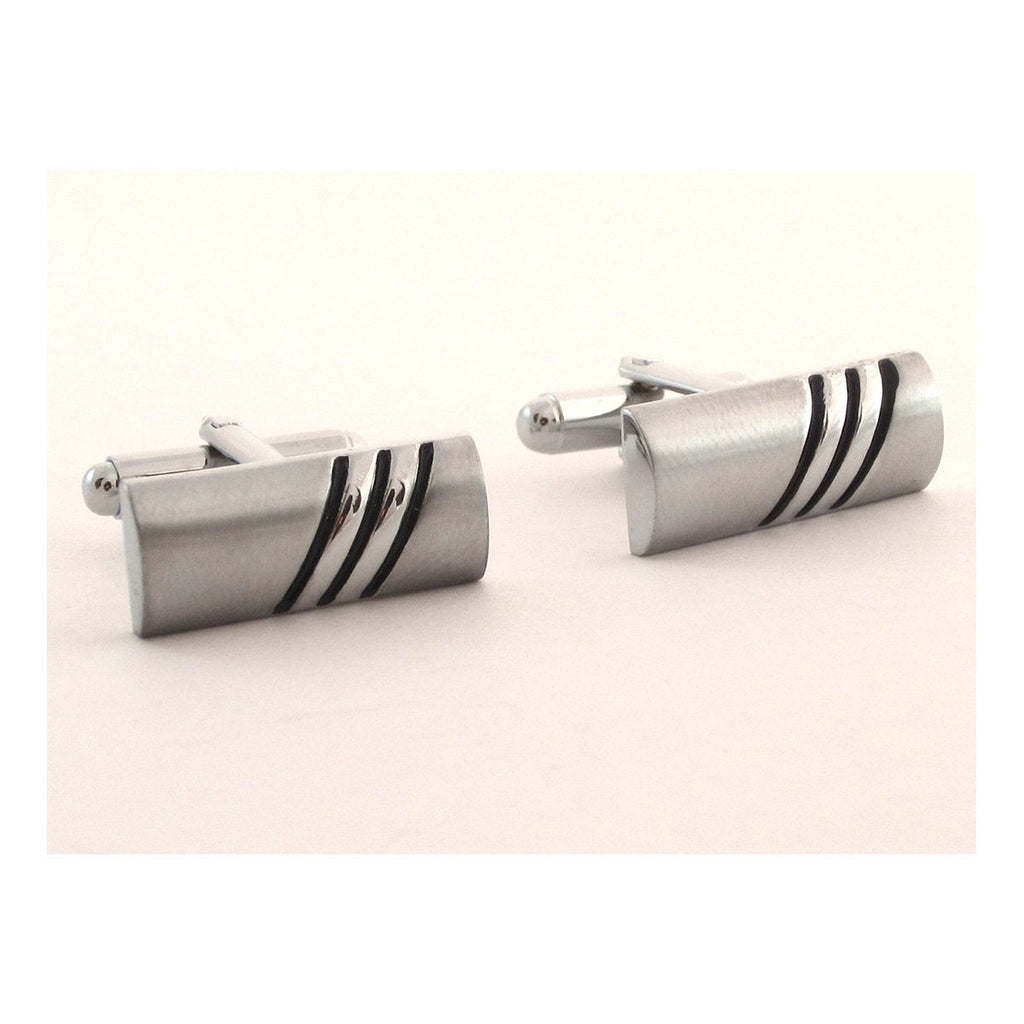 Rectangle Silver Stripes Cufflinks In Box Bulk
